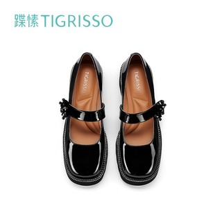 蹀愫（tigrisso）水晶时尚厚底JK漆皮复古玛丽珍鞋女单鞋TA32516-55 经典黑 36