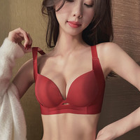 Glambody MAGIC NATURAL LINE无痕内衣女大胸显小薄款聚拢收副乳防下垂大码调整型文胸682347 酒红-单件 40/90B （上托防下垂）
