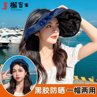檞寄生 遮阳帽子女夏季骑车遮脸防晒太阳帽发箍黑胶贝壳帽 藏青色
