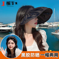 檞寄生 遮阳帽子女夏季骑车遮脸防晒太阳帽发箍黑胶贝壳帽 黑色