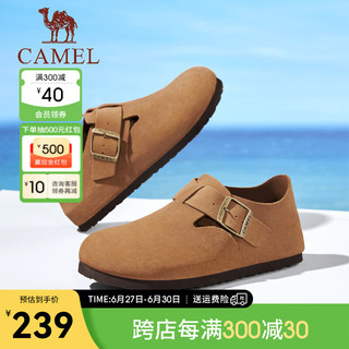 骆驼（CAMEL）2024夏季复古勃肯鞋软木牛皮柔软缓震舒适休闲凉鞋 G14M074666 驼色 39