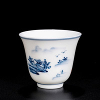 恒铭昌（hengmingchang）陶瓷主人杯功夫茶杯 小茶碗手绘青花山水茶具 品茗杯个人单杯 山水人家美人杯