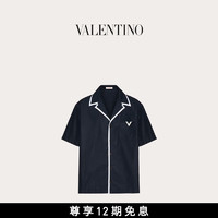 华伦天奴VALENTINO男士橡胶 V DETAIL 棉质府绸保龄球衬衫 海军蓝色 44