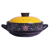 PGY可以炒菜的砂锅干烧砂锅炖锅家用燃气可炒菜的沙锅汤煲耐高温不裂 3.5L花纹款(3-6人) 隔热手套隔热