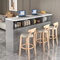 观行 简约吧台桌家用长条高脚桌厨房岛台餐厅过道窄桌客厅隔断柜 灰配大理石纹 长60*40*100两门