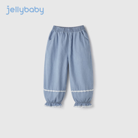 JELLYBABY女大童夏季牛仔裤儿童时尚纯棉长裤夏款女孩束脚裤夏装宝宝裤子薄 牛仔蓝 130CM