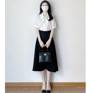 馨兰芙曼事业面试服装白衬衫女夏季高级感职业套装教师穿搭 黑色 S
