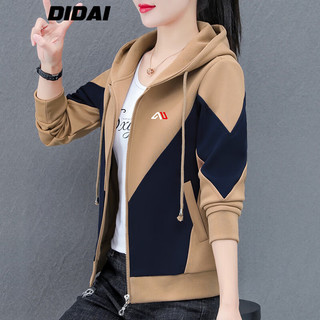 帝黛（DIDAI）品牌外套女2024款春秋女装短款冲锋风衣女士运动卫衣夹克棉质 卡其款 2XL（130-145）斤