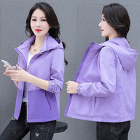 牧思特短外套女两面穿风衣春秋季女装夹克衫棒球服连帽女士上衣秋天 7535紫色 XXL