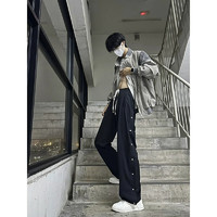 迪伽达休闲裤子男士春秋夏季ootd排扣cleanfit抽绳设计感美式长裤 JSH-K506黑色