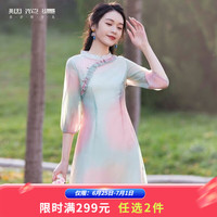 烟花燙清新国风淑女旗袍裙女2024年早春优雅气质甜美连衣裙SD 妮嫣 花色 M