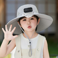 首约 儿童夏季太阳能带风扇充电帽子男童女宝宝遮阳透气大檐防晒渔夫帽