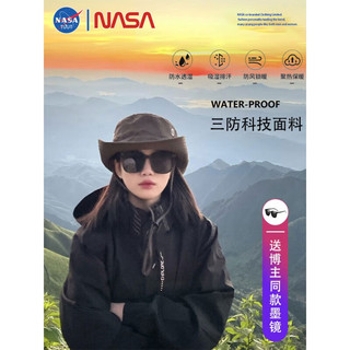 NASA WASSUP联名冲锋衣外套男女同款春夏季防风防水三合一可拆卸爬山户外 【三合一】黑色 男女同款 M 【80-100斤】