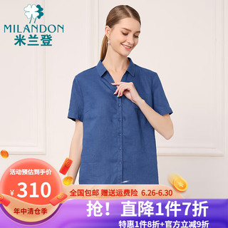 米兰登（MILANDON）夏季中老年女装装时尚翻领亚麻休闲短袖衬衫女薄3O230002 瓦兰 M