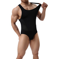 Brave Person无畏船长 男士弹力紧身运动跑步瑜伽体操透气网孔美体塑身背心三角丝滑连体衣 黑色 L