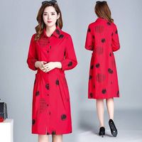 弥多红风衣女中长款韩版2021年春秋薄款中年ma妈宽松大妈显瘦 红色 3XL 【135-150斤】