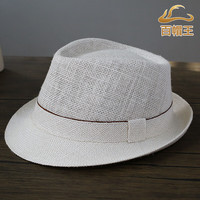 百帽王出口高档亚麻礼帽男英伦绅士帽夏季遮阳帽草帽凉帽中老年老头帽子 乳白色（100%纯粗麻） 大可调节(58-59)CM