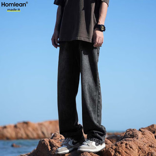Homlean水洗复古牛仔裤男士春夏季宽松透气直筒长裤子K3306黑色M M（95-110斤）