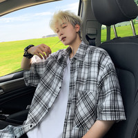 Shelley Jones格子短袖衬衫男女2024夏季ins宽松潮流高级感衬衣上衣服外套 白格 M 