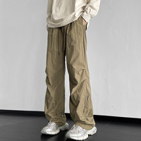 QGF春季美式高街工装休闲裤男女大码宽松阔腿欧美风户外冲锋拖地裤子 DSA001-K1171 咖色 XL【130-145斤】