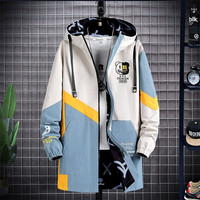 阿雷沃潮牌中长款风衣外套男春秋冬季大码加绒连帽外套男涂鸦外套男 N72卡其色(春秋款) 5XL(185-195cm 190-220斤)