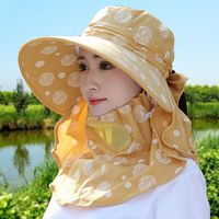 钻慕(zuanmu)棉麻凉帽防晒帽子女夏季面罩遮脸太阳帽大沿防晒采茶骑车遮阳帽 大小波点款黄