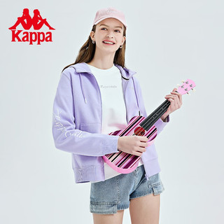 卡帕（Kappa）针织帽衫女运动卫衣休闲针织开衫印花长袖外套 香薰草紫-4201 L