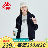 卡帕（Kappa）针织帽衫女运动卫衣休闲针织开衫印花长袖外套 暗夜蓝黑-906 M