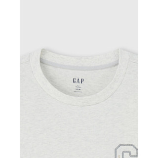 Gap 盖璞 男女士纯棉logo撞色条纹侧缝短袖T恤上衣 465602 灰白色 M