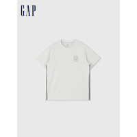 Gap 盖璞 男女士纯棉logo撞色条纹侧缝短袖T恤上衣 465602 灰白色 S