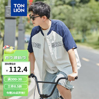 唐狮 TONLION2024男插肩袖拼接短袖衬衫TB 乳白 S