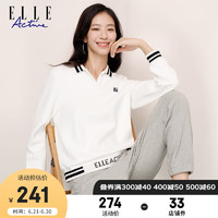 ELLE ACTIVE 简约撞色翻领卫衣女装秋季时尚轻复古学院风POLO领长袖卫衣女 白色 M