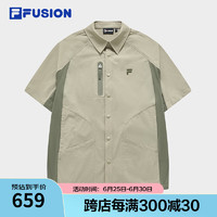 FILA FUSION斐乐潮牌男子梭织上衣2024夏季时尚拼色短袖衬衫 燕麦卡-DK 160/84A/XS