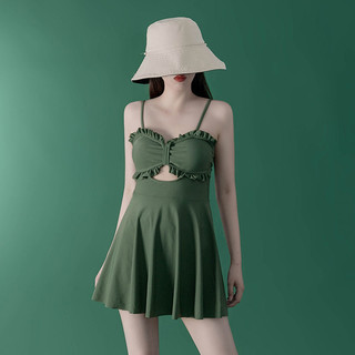 安与·洛施琪 仙气时尚ins遮肚显瘦温泉罩衫保守连体海边泳衣女 绿色 2XL(125-135斤 )