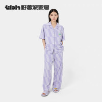 野兽派家居（tbh）JD Z系列凉感针织防凸点家居服套装夏季睡衣 短袖长裤紫 M