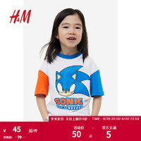 H&M【风火轮】童装男童T恤夏季宽松卡通动画印花短袖1117472 浅灰色/刺猬索尼克 140/68