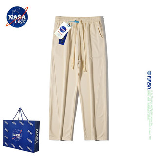 NASA LIKE潮牌裤子男春夏季宽松垂感休闲裤男女直筒阔腿裤运动卫长裤子 NASA联名-棕色 M