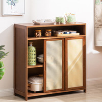 木马人落地餐边柜茶水柜客厅长虹门多层置物柜边柜茶柜碗柜厨房柜酒柜储物柜简易新中式玄关柜收纳柜 【双向移门】茶色-三门86长（精美网纹）