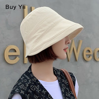 BuyYii 渔夫帽女夏季韩版百搭潮防晒遮阳帽卷边纯色棉春夏小沿女士帽子 ZY-17米白色 可调节M(56-58cm)