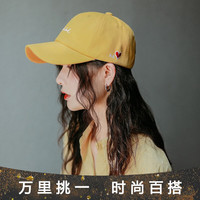 瑞莱奥帽子女秋冬季时尚潮流棒球帽刺绣鸭舌帽女户外遮阳防晒帽纯棉透气 爱心-姜黄 可调节