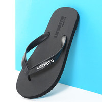 路韦羽人字拖男士夹脚户外沙滩简约轻便速干居家夏季凉拖鞋 黑色 39-40