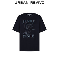 URBAN REVIVO 女装时尚艺术印花宽松套头短袖T恤 UWU440088 墨蓝 S