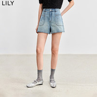 丽丽 LILY2024夏季新品设计感高腰宽脚口显瘦装饰口袋基础百搭牛仔短裤 419牛仔蓝