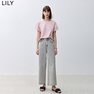 LILY2024夏日常通勤基础款圆领纯色百搭T恤时尚显瘦短袖上衣 128水粉色 S