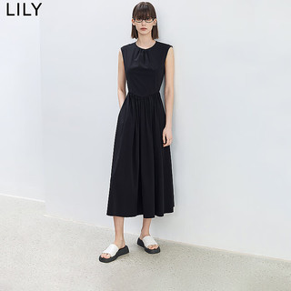 LILY2024夏女收腰显瘦小黑裙通勤无袖连衣裙女 510黑色 XS