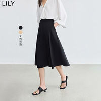 丽丽 LILY2024夏季卡其色通勤高腰中长款半身裙A字裙显瘦伞裙女 510黑色 M