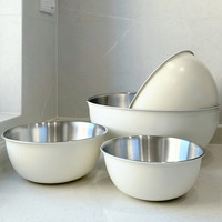 百畅（BAICHANG）食品级304不锈钢揉面和面盆洗菜打蛋料理碗家用厨房拌菜沙拉盆子 19cm奶油白-304钢 无规格