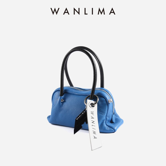 万里马（wanlima）2024春夏羊皮小怪兽贝壳包软皮波士顿手提包包单肩包女包 克莱因蓝