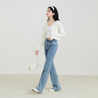 乐町气质短款线开衫女早春多色罩衫镂空百搭短外套 米白 L