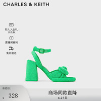 CHARLES&KEITH蝴蝶结绒布粗跟露趾高跟凉鞋CK1-60920367 Green绿色 39